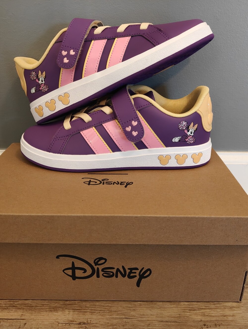 Disney Minnie Mouse Adidas Grand Court Elastic Lace Shoes 3y New In Box